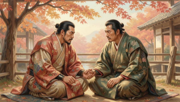 2 Men Feudal-Japan in Reluctant Compromise by Teagan via Night Cafe