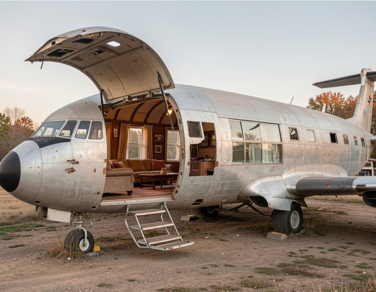 Airliner converted to home by Teagan via Night Cafe