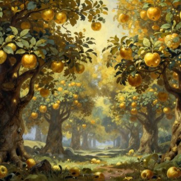 Golden apple trees by Teagan via Night Cafe