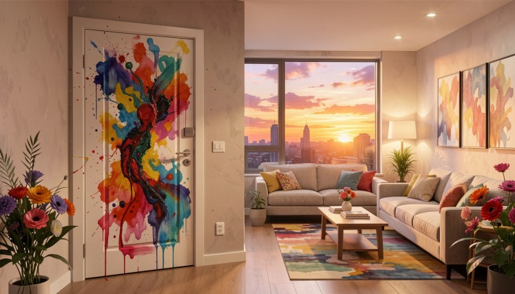 Modern city apartment living room by Teagan via Night Cafe
