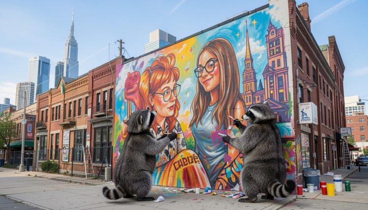 Raccoons paint Teagan Resa Mural-2 by Teagan via Night Cafe